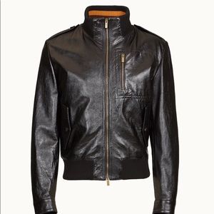 Tod’s Men Black Bomber Leather Jacket in XL